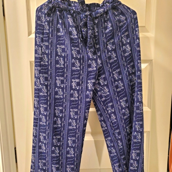 Blue/White elephant Boho Palazzo Pants - Picture 1 of 3
